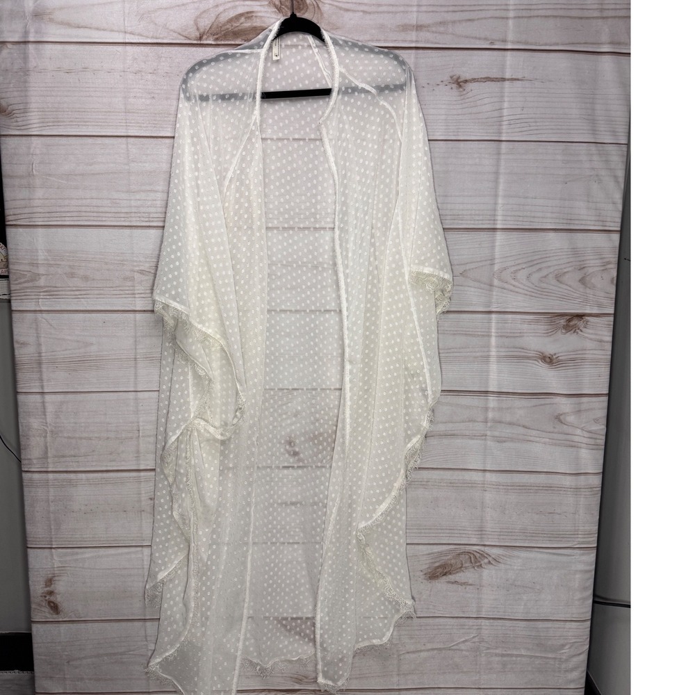 Intimately Free People Kimono Womens XS/S White Swiss Dot Lace Trim Sheer Wrap
